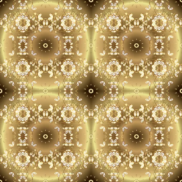 Classic vintage background. Traditional orient ornament. Golden pattern on neutral, beige and brown colors with golden elements. Seamless classic golden pattern.