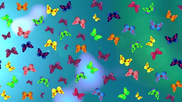 Filmagem Fundo Movimento Com Elementos Coloridos Borboletas Silhueta Desenhadas Mão — Vídeo de Stock
