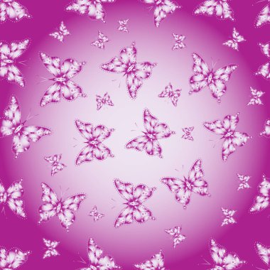 Sonsuz. Yazdırmayı tekrarla. Eflatun, mor ve nötr suluboya kelebekli şeffaf arkaplan deseni.