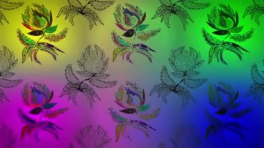 Renkli unsurlarla hareketli arka plan görüntüleri. Çiçekler. Eski model. Bayrak tarzı. Video kaydı. Şablon.