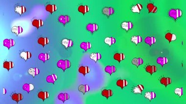 Kusursuz. Güzel kaligrafi yazıları, kalpler ve karalamalar olan aşk kalıpları. Renklere göre grafiksel. Çizgi film tarzında el çizimi çizimi. Ağ için sanat, baskı, kumaş. Kalpler.