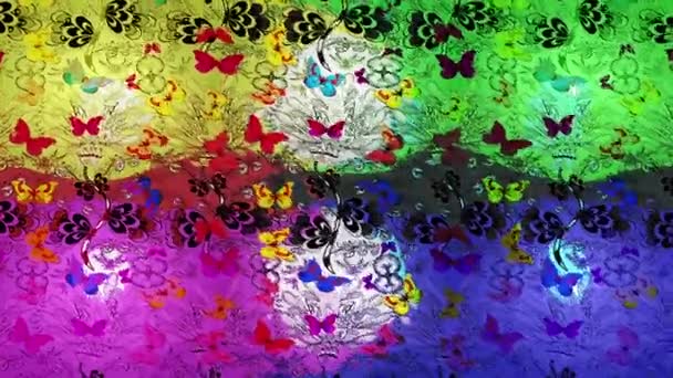 Rörelsematerial Bakgrund Med Färgglada Element Handritade Silhuettfjärilar Med Akvarell Struktur — Stockvideo