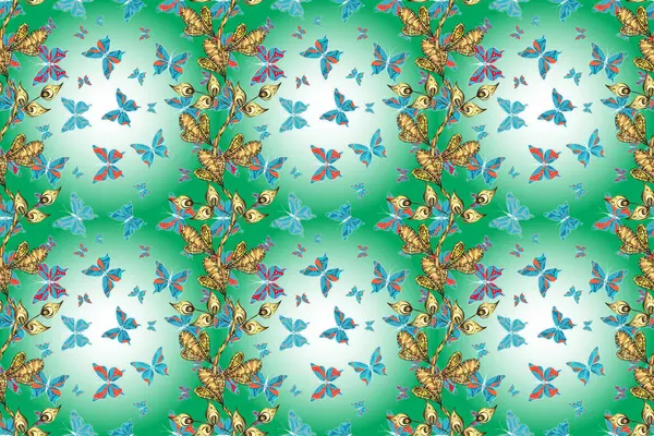 Seamless. Nice background for paper, design of fabric, wrappers and wallpaper. Colorfil beautiful butterflies illustrations.