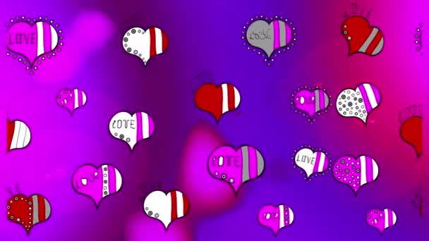 シームレス 書道のテキストとハート 落書きの素晴らしい愛のパターン 色についてのグラフィック 漫画スタイルの手描きイラスト ウェブ プリント ファブリックのためのアート ハート — ストック動画