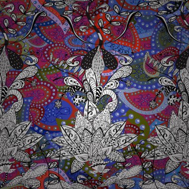 Çiçek tasarımı için inanılmaz kolaj cennet tarzı. Parlak çiçek kolaj çiçek çiçekleri siyah, mavi ve beyaz. Blossom lilyum dikişsiz arka plan.