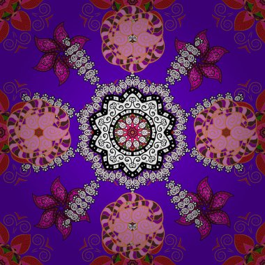 Beyaz, mor ve turuncu renklerde. 3 boyutlu çiçekler, pürüzsüz. Vektör illüstrasyonu.