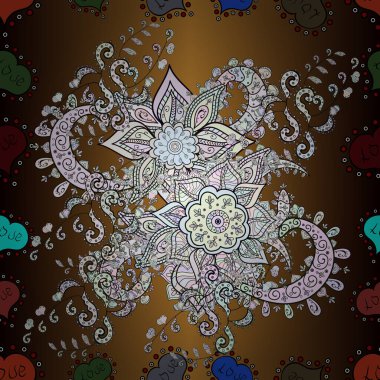 Renkli, pürüzsüz desen. Vektör çizimi. Çiçek duvar kâğıdı. Çiçek arkaplan. Gri, nötr ve kahverengi renkli şirin tekstil.