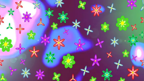 Repeating floral backdrop, Elegant purple, blue and green flowers wallpaper. Flower pattern sketch on purple, blue and green colors, hand-drawn chamomiles, daisies.