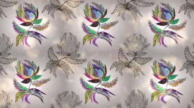 Renkli unsurlarla hareketli arka plan görüntüleri. Çiçekler. Eski model. Bayrak tarzı. Video kaydı. Şablon.