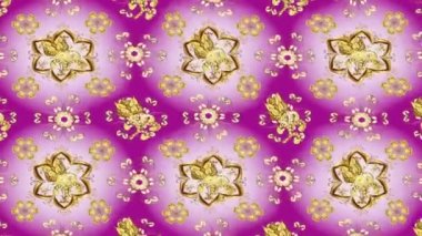 Renkli unsurlarla hareketli arka plan görüntüleri. Çiçekler. Eski model. Bayrak tarzı. Altın, altın. Video kaydı. Şablon.