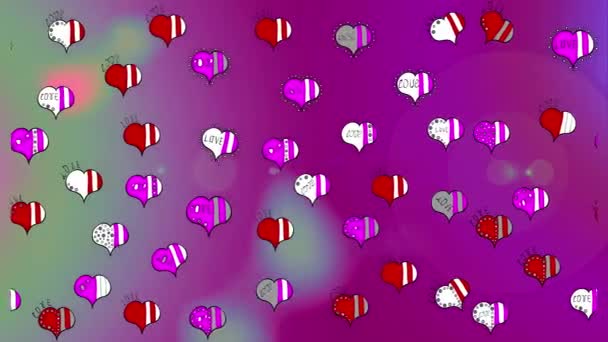 シームレス 書道のテキストとハート 落書きの素晴らしい愛のパターン 色についてのグラフィック 漫画スタイルの手描きイラスト ウェブ プリント ファブリックのためのアート ハート — ストック動画