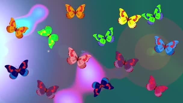 运动画面背景与色彩丰富的元素 手绘有水彩画纹理的人物形象蝴蝶 以令人愉快的色彩进行说明 — 图库视频影像