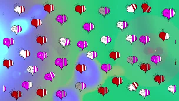 Безшовний Любовний Візерунок Красивим Написом Каліграфії Сердечками Каракулі Графік Кольорах — стокове відео