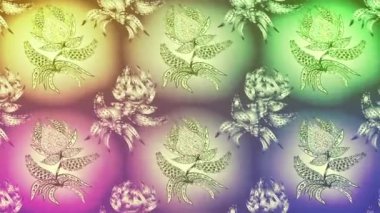 Renkli unsurlarla hareketli arka plan görüntüleri. Çiçekler. Eski model. Bayrak tarzı. Video kaydı. Şablon.