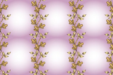 Sarı, kahverengi ve nötr renklerde altın desenli altın elementler. Altın tekstil baskısı. Kusursuz desenli oryantal süs. İslam tasarımı. Çiçek karoları.