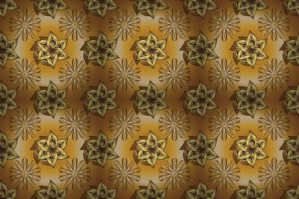 Seamless classic golden pattern. Raster traditional orient ornament. Golden pattern on beige, brown and yellow colors with golden elements.