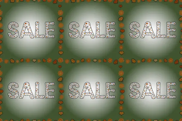 End of season special offer banner. Sale banner template design, Mega sale special offer. Raster illustration. Lettering. Picture in green, neutral and gray colors. Seamless pattern.