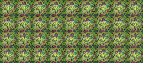 Cute Floral pattern in the small flower. Raster illustration. Abstract flower seamless pattern background. On green, blue and pink colors. Raster pattern.