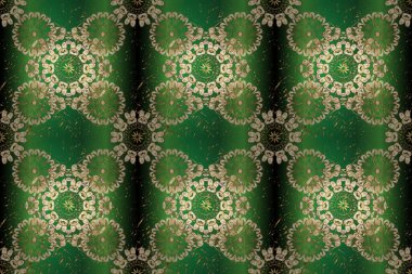 Süslü raster dekorasyonu. Barok tarzında duvar kağıdı tasarımı için kusursuz damaske deseni arkaplanı. Altın desenli sarı, bej ve mavi üzerinde altın elementler.