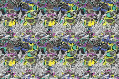 Düz Çiçek Elementleri Tasarımı. Gri, siyah ve beyaz renkte çiçekler. Renkli Bahar Temalı Kusursuz Arkaplan. Çiçeksiz desenli arka plan.