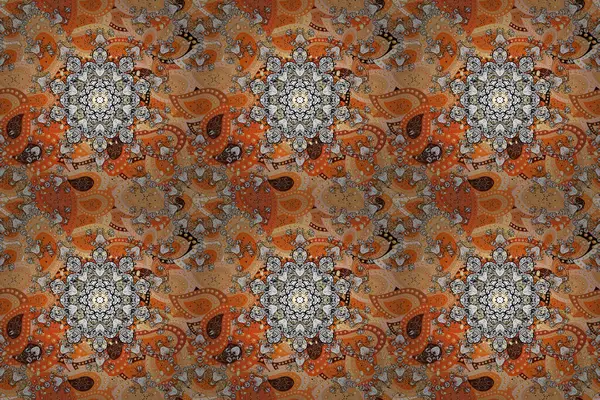 Seamless pattern with flower. Colour Spring Theme seamless pattern Background. Flowers on orange, white and beige colors. Flat Flower Elements Design.