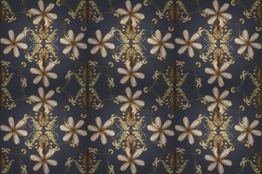 Kusursuz altın desen. Altın elementli mavi, beyaz ve kahverengi renkler. Raster altın çiçek süsü brokar kumaş ve cam desenli. Çiçek desenli altın metal..