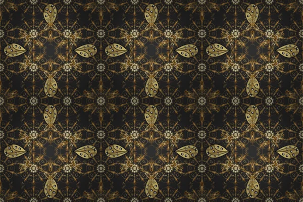 Seamless royal luxury golden baroque damask vintage. Raster seamless pattern with gold antique floral medieval decorative, leaves and golden pattern ornaments on beige, gray and brown colors.