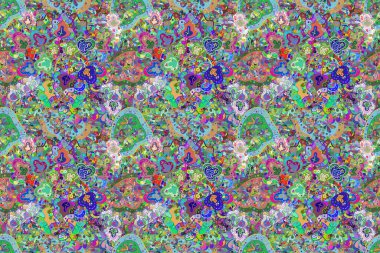 Duvar kağıdı, web sitesi arka planı, ambalaj kağıdı, davetiye, broşür, afiş veya web sitesi için kusursuz çiçek deseni kullanılabilir. Parlak elementlerin el çizimi.