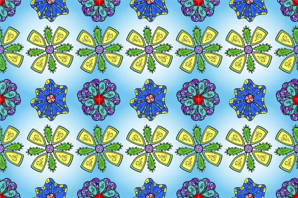 Gentle, spring floral background. Floral pattern in doodle style with flowers. Flowers on neutral, black and blue colors.