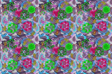 Kusursuz çiçek deseni. Vadinin mavi, nötr ve menekşe rengi çiçekleri.