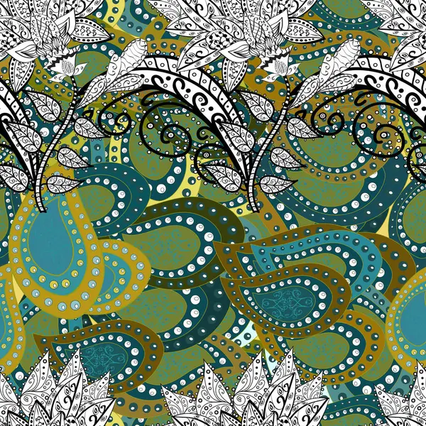Paisley print hand drawn elements. Seamless pattern with fantasy flowers, natural wallpaper, floral decoration curl illustration. Home decor.
