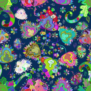 Çiçekli, yapraklı, çiçeksiz çiçek desenli. Vektör çizimi. El çizimi.