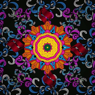 Elle boyanmış suluboya, dikişsiz çiçekler ve bitkiler. Mavi, gri ve siyah renkte çiçekler.