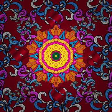 Çiçekli karalama şeklinde vektör deseni. Nazik, narin çiçek arkaplanı. Siyah, mavi ve kırmızı renkte çiçekler.