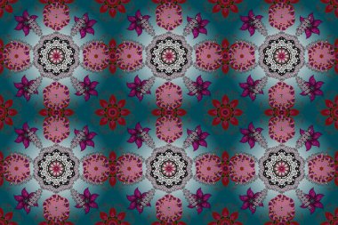 Raster deseni. Tarafsız, turuncu ve mavi renkte, çiçek siluetiyle bahar çiçekleriyle desen.