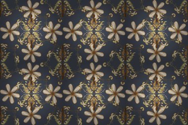 Kusursuz çiçek deseni. Mavi, kahverengi ve beyaz renklerde grafiksel, kusursuz desen. Duvar kâğıdı barok, İspanyol kumaşı. Kusursuz raster arkaplanı.