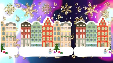 Raster. Tepelerde ve ağaçlarda renkli parlak binalar. Tarafsız, beyaz ve gri renkli evler.