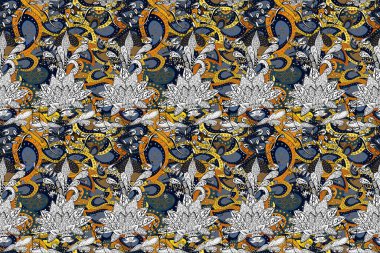 Çiçekler beyaz, siyah ve mavi renkler Vadisi. Çiçek Dikişsiz desen çizimi.