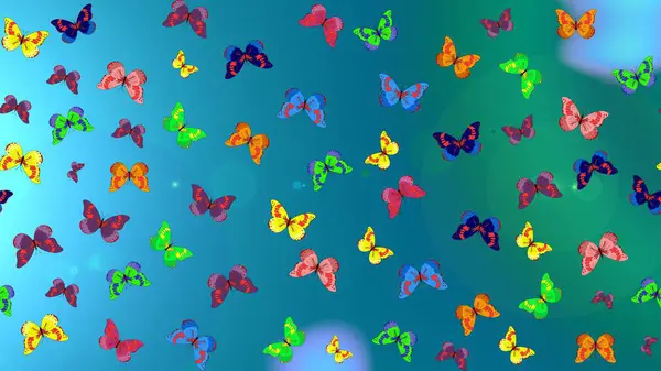 Raster illustration. Clipart blue, green and yellow BUTTERFLY About Magic Cartoon. Picture for Scrapbooking. Babybook and Digital Print on Card And Photo Childrens Albums. Sketch.