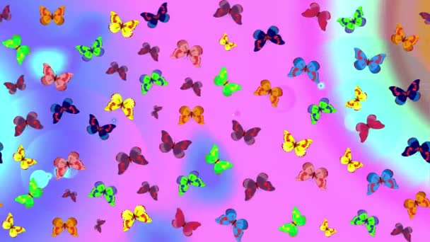 Bewegtbild Hintergrund Mit Muster Von Handgezeichneten Silhouettenschmetterlingen Mit Aquarellstruktur Illustration — Stockvideo