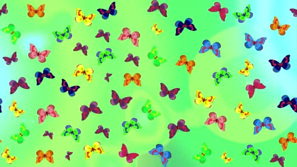 Bewegtbild Hintergrund Mit Muster Von Handgezeichneten Silhouettenschmetterlingen Mit Aquarellstruktur Illustration — Stockvideo