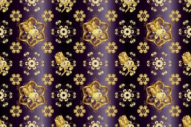 Kahverengi, sarı ve siyah renklerde altın element. Barok tarzında altın çiçekli süs. Antika altın tekrarlanabilir duvar kağıdı. Damask pürüzsüz tekrarlama deseni.