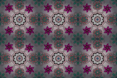 Elle boyanmış suluboya, dikişsiz çiçekler ve bitkiler. Mavi, gri ve kırmızı renkte çiçekler.