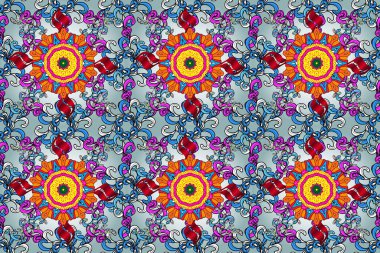 Şablon. Karalama çiçekleri kusursuz desen. Sanat ilham verir, siyah ve nötr tarzda çiçekler ve arka plan bırakır. Mavi, siyah ve nötr el çizimi desen.