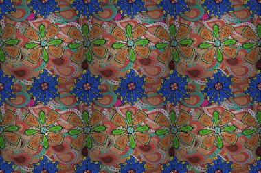 Çiçekler suluboya tarzında bej, mavi ve turuncu renklerde. Bej, mavi ve turuncu renklerde çiçeklerle kusursuz çiçek deseni.