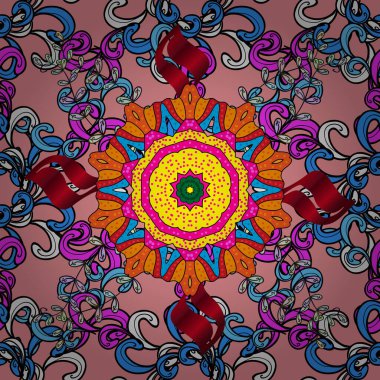 Çiçekli karalama şeklinde vektör deseni. Mavi, siyah ve pembe renkte çiçekler. Nazik, narin çiçek arkaplanı.