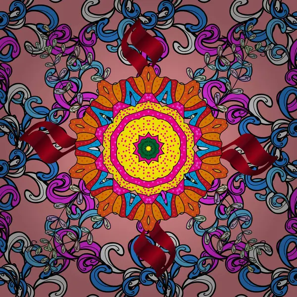 Çiçekli karalama şeklinde vektör deseni. Mavi, siyah ve pembe renkte çiçekler. Nazik, narin çiçek arkaplanı.