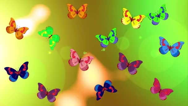 Motion Footage Background Colorful Elements Hand Drawn Silhouette Butterflies Watercolor — Stock Video