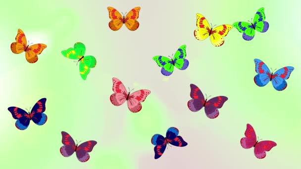 Bewegingsbeelden Achtergrond Met Kleurrijke Elementen Handgetekende Silhouet Vlinders Met Aquarel — Stockvideo