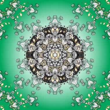 Yeşil, beyaz ve siyah renklere çizilmiş zendol elin renkli mandala dairesi.